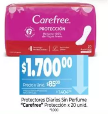 Carefree - Protectores Diarios Sin Perfume Protección x 20 unid.