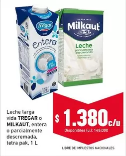Tregar - Leche larga vida entera o parcialmente descremada