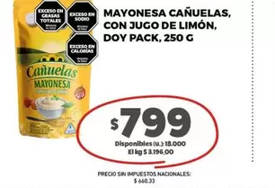 cañuelas - MAYONESA, CON JUGO DE LIMÓN, DOY PACK