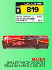Terrabusi - Melba Galletitas Chocolate Rellena Limon