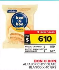 Bon O Bon - Alfajor Chocolate Blanco