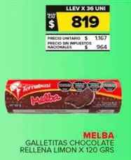 Melba - Galletitas Chocolate Rellena Limon