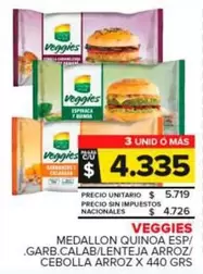 Veggies - Medallon Quinoa Esp/ .Garb.Calab/Lenteja Arroz/ Cebolla Arroz