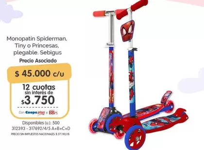 Spiderman - Monopatín , Tiny o Princesas, plegable