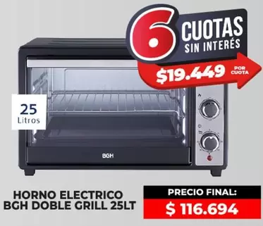 BGH - HORNO ELECTRICO DOBLE GRILL 25LT