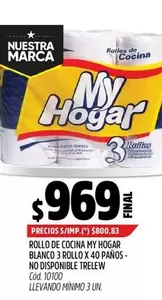 My Hogar - ROLLO DE COCINA BLANCO 3 ROLLO X 40 PAÑOS - NO DISPONIBLE TRELEW