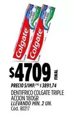Colgate - DENTIFRICO TRIPLE ACCION 180GR
