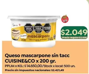 X$ - Queso mascarpone sin tacc