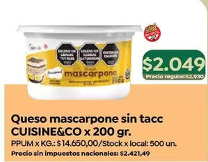 X$ - Queso mascarpone sin tacc