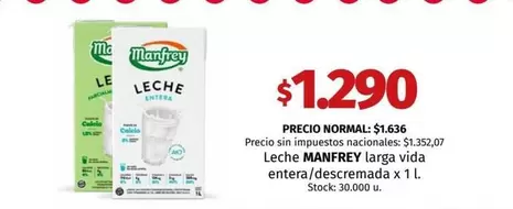 Manfrey - Leche larga vida entera/descremada x 1 l