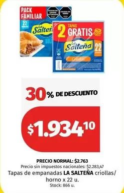 La Salteña - Tapas de empanadas criollas/horno x 22 u