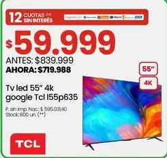 TCL - Tv led 55" 4k google Tcl 155p635