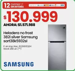 Samsung - Heladera no frost 3821 silver sart38k5932sl