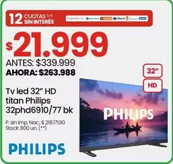 Philips - Tv led 32" HD titan 32phd6910/77 bk