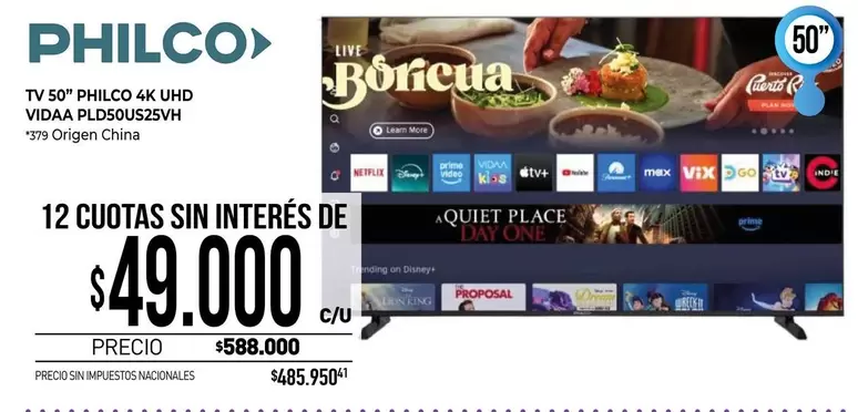 Philco - TV 50" 4K UHD VIDAA PLDSOUS2SVH