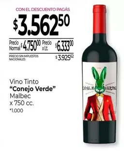 X$ - Vino Tinto "Conejo Verde"