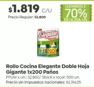 Elegante - Rollo Cocina Doble Hoja Gigante 1x200 Paños