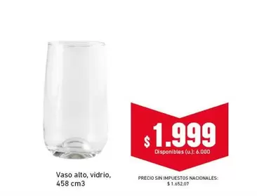Vaso alto, vidrio, 458 cm3
