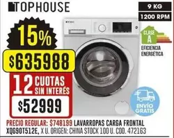 Origen - LAVARROPAS CARGA FRONTAL XQG90T512E