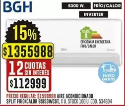 BGH - AIRE ACONDICIONADO SPLIT FRIO/CALOR BS153WCGT