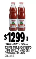 X$ - TOMATE TRITURADO TIEMPO LIBRE BOTELLA x 950 GRS