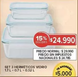 SET 3 HERMÉTICOS VIDRIO