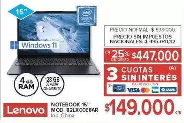 Lenovo - NOTEBOOK 15" MOD. 82LX00E8AR