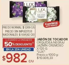 Lux - JABÓN DE TOCADOR ORQUÍDEA NEGRA/JAZMÍN CREMOSO