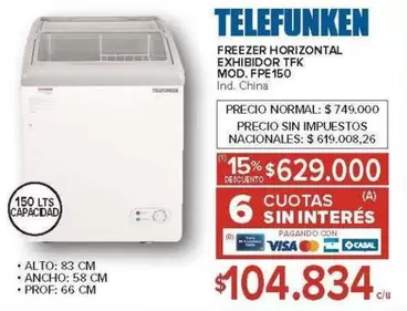 Telefunken - FREEZER HORIZONTAL EXHIBIDOR TFK MOD. FPE150