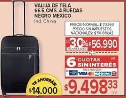 Negro - VALIJA DE TELA 66.5 CMS. 4 RUEDAS NEGRO MEXICO