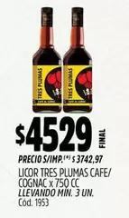 Tres Plumas - TRES PLUMAS CAFE/ COGNAC x 750 CC