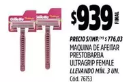 Gillette - MAQUINA DE AFEITAR PRESTOBARBA ULTRAGRIP FEMALE
