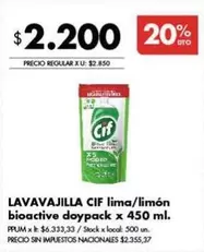 Cif - LAVAVAJILLA CIF lima/limón bioactive doypack