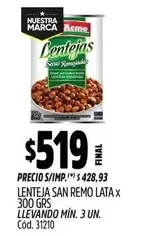 San Remo - LENTEJA LATA x 300 GRS