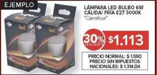 Carrefour - LÁMPARA LED BULBO 6W CÁLIDA/ FRÍA E27 3000K