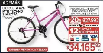 Futura - BICICLETA R26 MTB TECHNO 21V ROSA ""