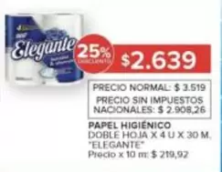 Elegante - PAPEL HIGIENICO DOBLE HOJA X 4 UX 30 м
