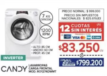 Candy - LAVARROPAS CARGA FRONTAL MOD. RO1274DWMT