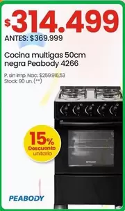 Peabody - Cocina multigas 50cm negra 4266