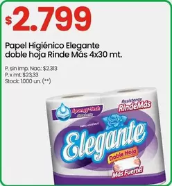 Elegante - Papel Higiénico  doble hoja Rinde Más