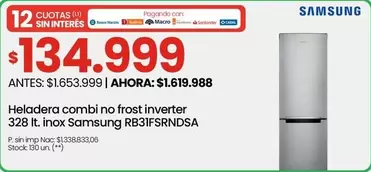Samsung - combi no frost inverter 328 It. inox RB31FSRNDSA