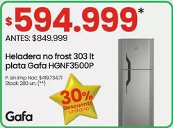 Gafa - Heladera no frost 303 It plata HGNF3500P