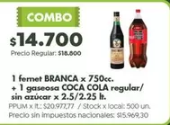 Coca cola - fernet BRANCA + gaseosa COCA COLA regular/sin azúcar