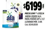 Ala - JABON LIQUIDO MATIC/VIVERE D/P x 3 LT