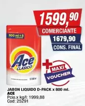 Ace - JABON LIQUIDO D-PACK x 800 ml.
