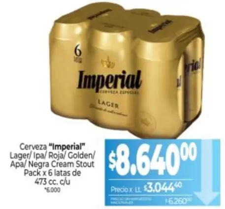Imperial - Lager/Ipa/Roja/Golden/Apa/Negra Cream Stout Pack x 6 latas de