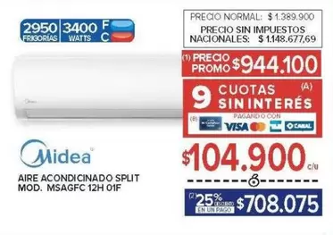 Midea - AIRE ACONDICINADO SPLIT MOD. MSAGFC 12H 01F