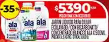 Ala - JABON LIQUIDO PARA DILUIR ECOLAVADO / CON BICARBONATO / CONCENTRADO BLANCOS