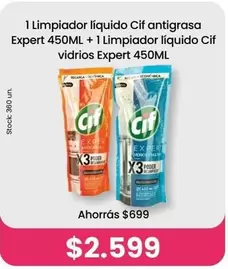 Cif - Limpiador líquido antigrasa Expert 450ML + Limpiador líquido vidrios Expert 450ML