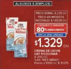 Las Tres Niñas - CREMA DE LECHE UAT P/COCINAR